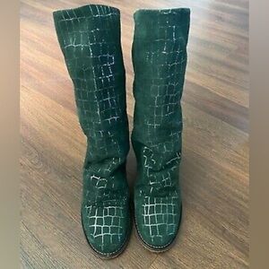 Free People Date Night Elle Block Heel Slouchy Boots Pine Diamonds